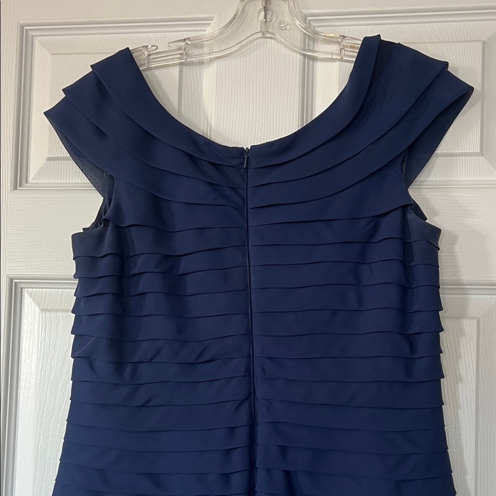Adrianna Papell Navy Pleated Scoop Neck Midi Dress - Picture 6 of 6